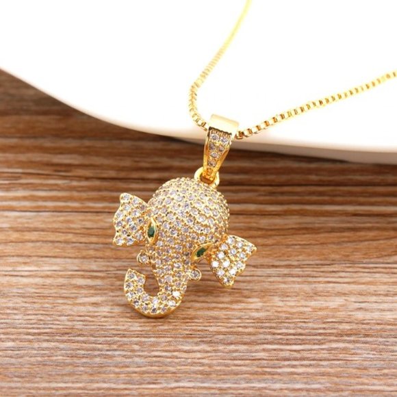 Crystal Elephant Head Necklace - Copper, Triple plated in 18K Yellow GOld. Sp - Picture 5 of 13